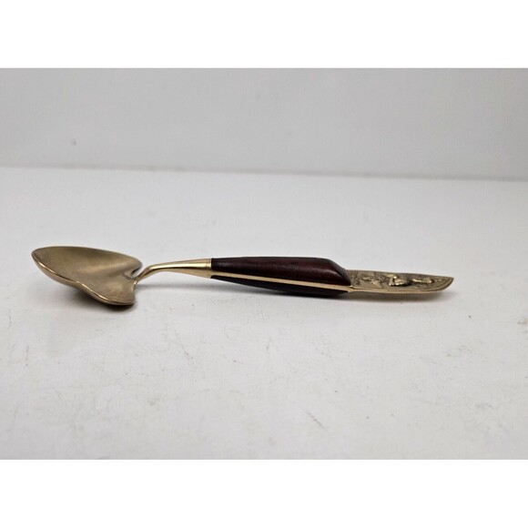 Vintage Condiment Sugar Spoon Buddha Bronze Brass Rosewood Siam Thailand 5.5” - Picture 5 of 7